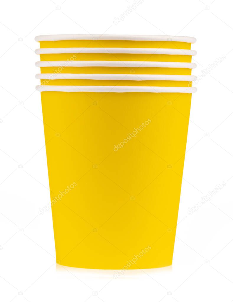 Yellow of Paper cups isolated on white background