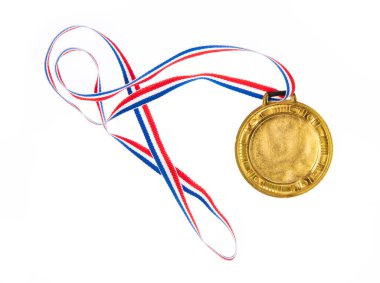 Golden medal is medal awarded isolated on white background.