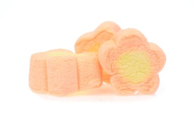 Close Up of sweet marshmallow in the shape of flower isolated on