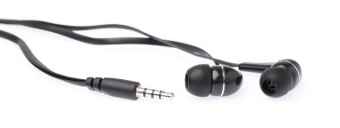 close up of earphones isolated on white background