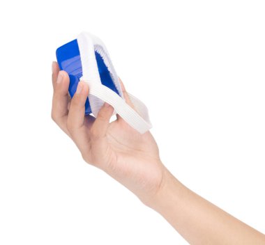 hand holding Industrial respirator protects against dust isolate