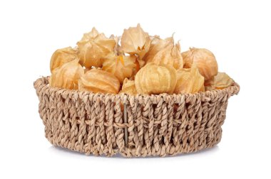 Cape gooseberry in basket isolated on white background