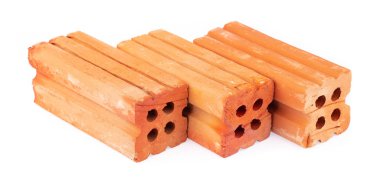 Beyaz arkaplanda kırmızı tuğla izole edildi