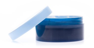 blue plastic container for makeup isolated on white background
