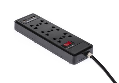 Power Strip with Split Switch and USB 2.1A charger isolated on w