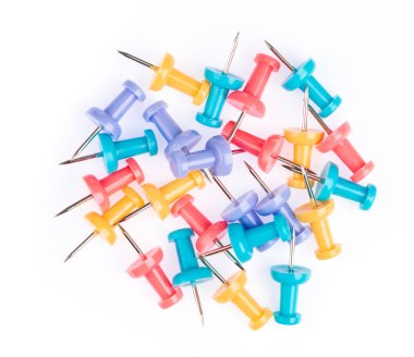 colorful of push pin isolated on white background.