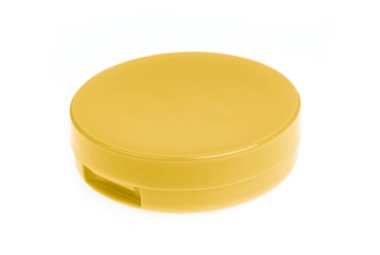 Make-up yellow powder in plastic box isolated on white backgroun
