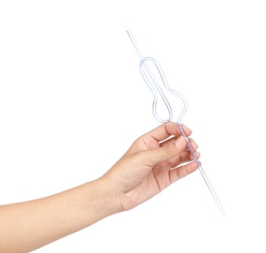 hand holding a straw isolated on white background