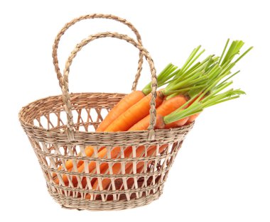 fresh baby carrot in  basket  isolated on white background.
