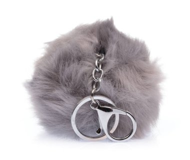 keychain Grey Fur ball isolated on white background