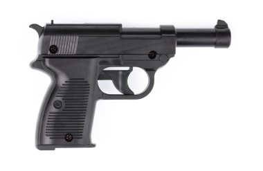 Plastik Oyuncak Silahı beyaz arkaplanda izole edildi