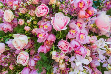 Beautiful rose backdrop flowers decoration ready for wedding cer