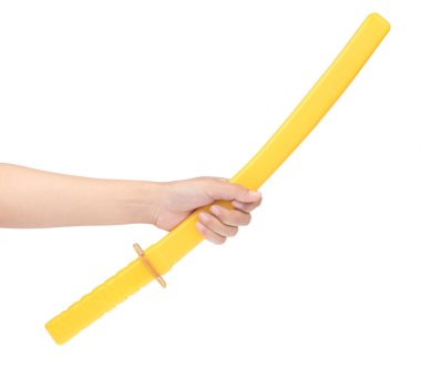 Beyaz arka planda izole edilmiş plastik oyuncak kılıç.