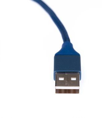 Blue USB-Lightning mobile charging cable isolated on white backg