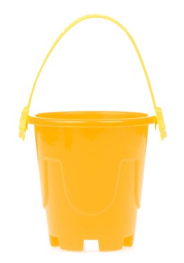 Yellow toy small bucket isolated on white background clipart