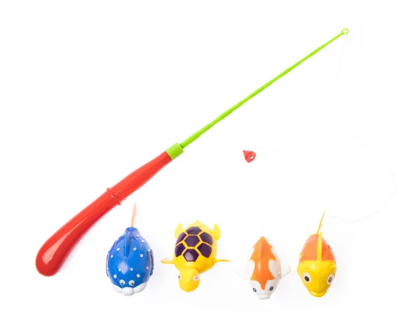 Toy plastic fishing rod isolated on white background — Stockfoto