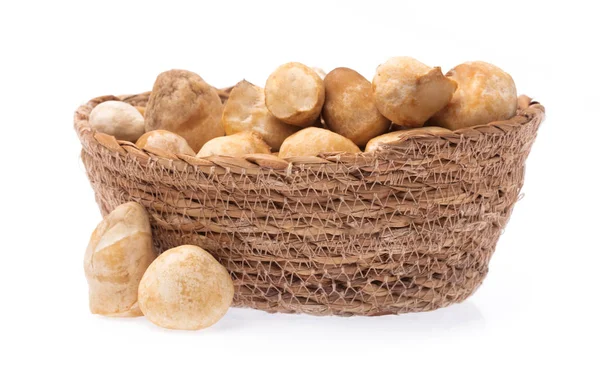 Mushroom on basket isolated on white background — 图库照片