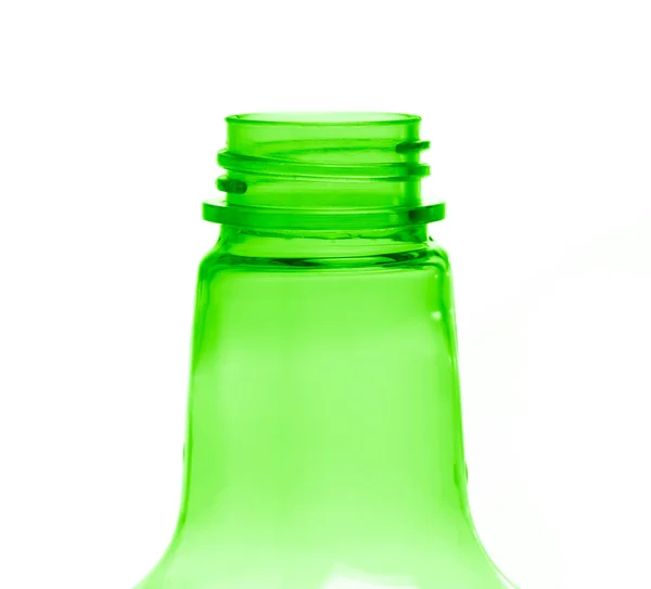 Garrafa de plástico verde isolado no fundo branco — Fotografia de Stock