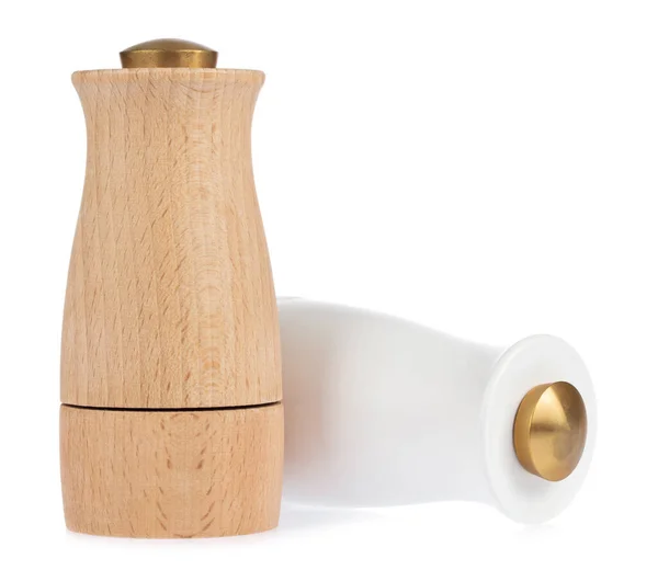 Bottiglie di legno condimento isolato su sfondo bianco — Foto Stock