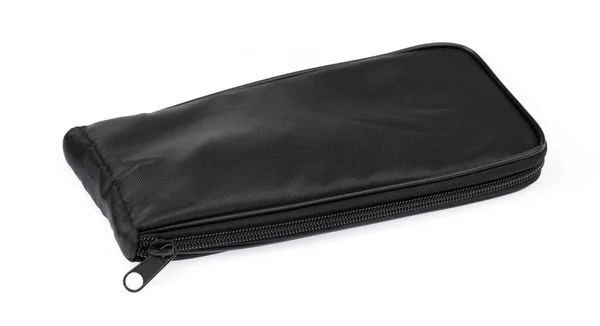 Černá kosmetická taška se zipem izolované na bílém pozadí — Stock fotografie