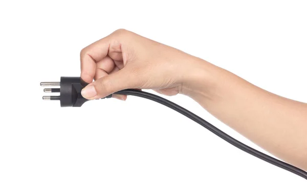 Hand houden 3 pin netstekker geïsoleerd op witte achtergrond — Stockfoto