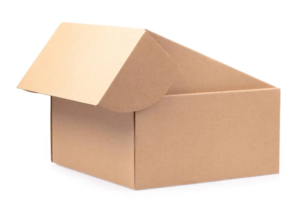 Brown paper box package isolated on white background — 图库照片