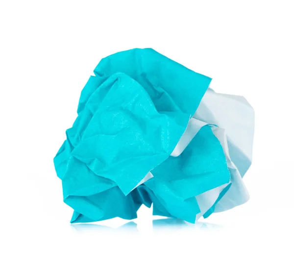 Pezzo di carta sgualcito blu isolato su sfondo bianco — Foto Stock