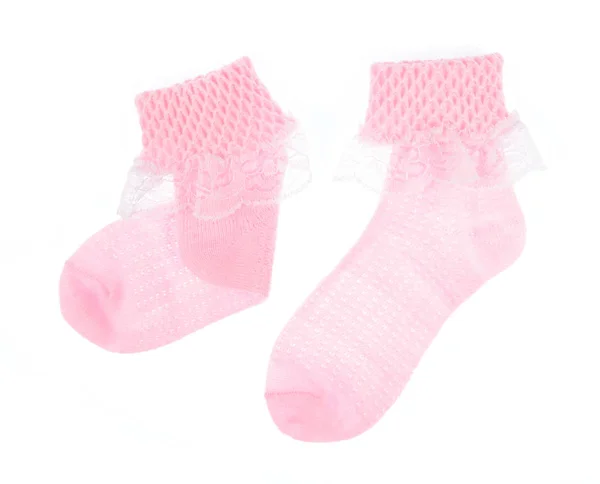 Pink sock with lace isolated on white background. — Stock Photo, Image