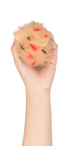 Hand holding Fur ball isolated on white background — 스톡 사진