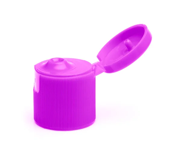 Fehér alapon izolált lila műanyag palack kupak — Stock Fotó