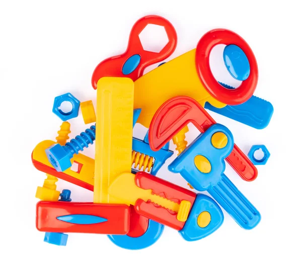 Set gereedschappen van plastic speelgoed geïsoleerd op witte achtergrond — Stockfoto