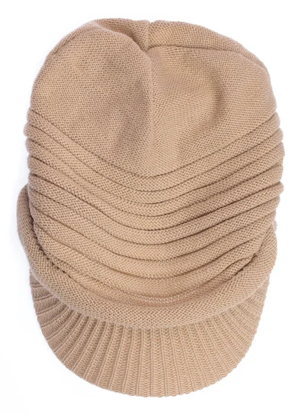 Cappello in lana marrone lavorato a maglia isolato su sfondo bianco — Foto Stock