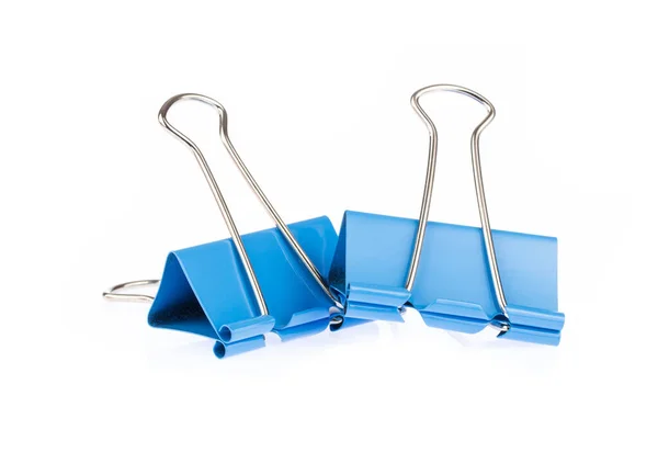 Blue binder clips isolated on white background — Stock Photo, Image