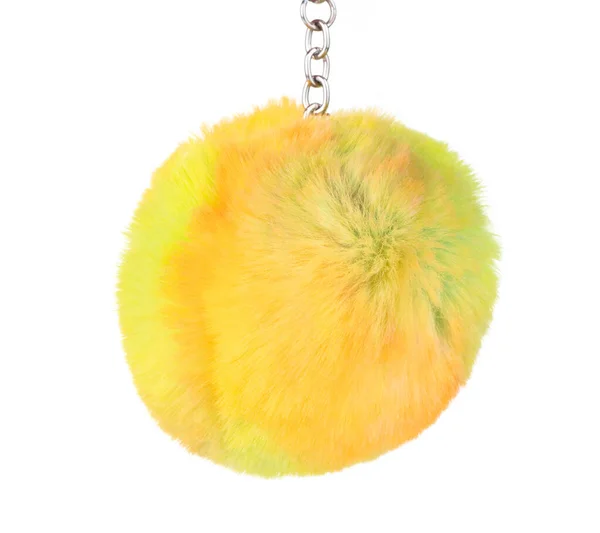 Fur ball of key chain isolated on white background — Stok fotoğraf