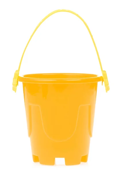 Yellow toy small bucket isolated on white background — ストック写真