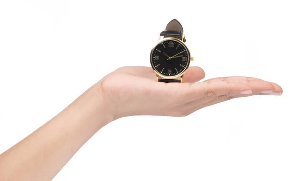 Mano celebración de reloj de lujo aislado sobre fondo blanco — Foto de Stock