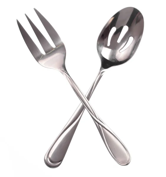 白色背景隔离的不锈钢叉子和勺子 — 图库照片
