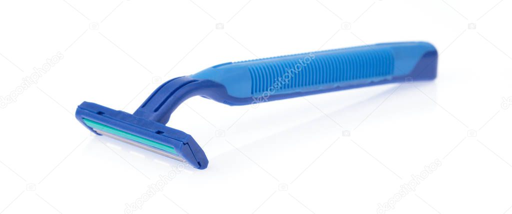 Blue of shaving razor isolated on white background