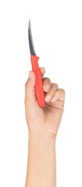 hand holding Fruit carving knife isolated on a white background