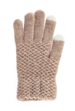 Beyaz arka planda izole edilmiş sıcak yün eldivenler