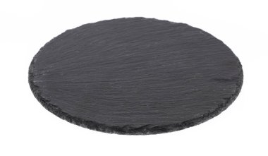 Beyaz arka planda izole edilmiş siyah yuvarlak taş plaka