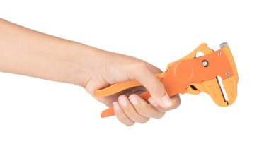 hand holding Wire strippers isolated on white background. 