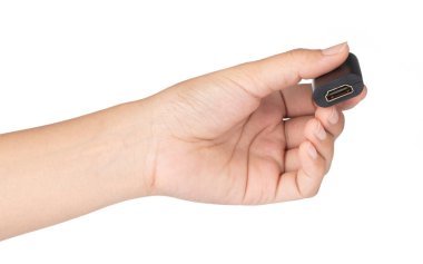 Kadın HDMI 'den kadın adaptöre beyaz arka planda izole. 