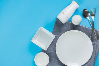 Kitchenware set on blue background