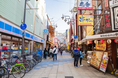OSAKA , JAPAN - MAY 10 2018 : The Shinsekai district is street f