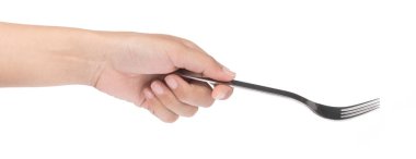 Beyaz arka plan üzerinde izole çatal tutan el