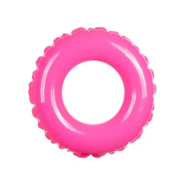 Kauçuk pembe yüzme halkası beyaz arka planda izole edilmiş.