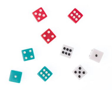 plastic dice isolated on white background.