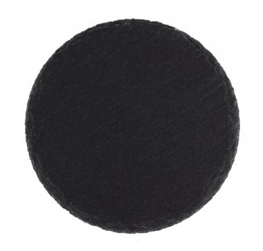 Beyaz arka planda izole edilmiş siyah yuvarlak taş plaka