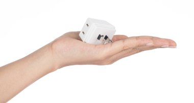Beyaz arka plan üzerinde izole adaptörünü takın